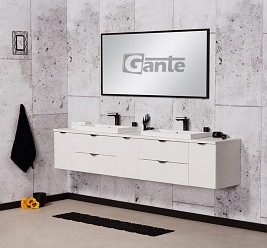 Biała matowa szafka łazienkowa z dwiema umywalkami 210 cm Liv Victa