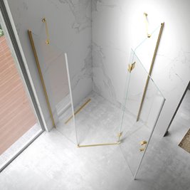 Złota kabina prysznicowa pięciokątna 100x100 drzwi uchylne KZ10C