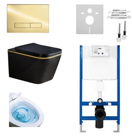 Zestaw podtynkowy kompletny stelaż + miska RAIN-BL-GL-RIM-03 + przycisk ST+H GOLD