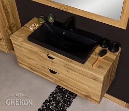 Szafka łazienkowa wisząca z czarną umywalką nablatową dąb naturalny 100 cm Victa Gante