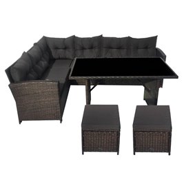 Zestaw mebli ogrodowych z technorattanu narożnik, stół, pufy Toledo Brąz