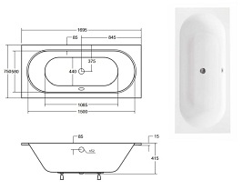 Prostokątna wanna do zabudowy Vitae Slim Besco 170 cm