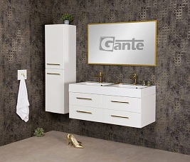 Szafka wisząca biały mat z umywalką dwie komory 120cm Belli Gold Gante