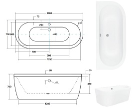Wanna wolnostojąca przyścienna + klik-klak chrom Vista Besco 140