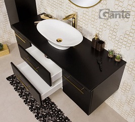 Szafka łazienkowa wisząca 140/50 cm czarny mat z umywalką nablatową Belli Gold Gante