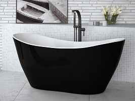 Wanna z konglomeratu czarno-biała 160 cm + klik-klak chrom Viya B&W Besco