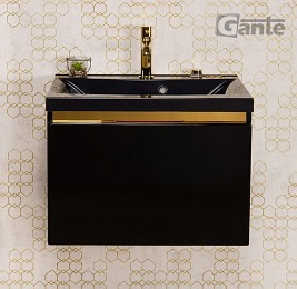 Czarna szafka z czarną umywalką złoty uchwyt 60 cm seria Diamond Gold Gante C