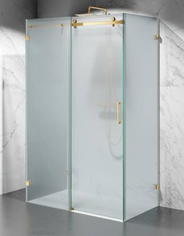 Kabina prysznicowa trójścienna 140x80x80 cm szkło 8mm mrożone profile złoty połysk Swiss Liniger
