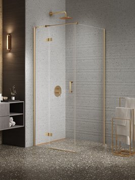 Kabina prysznicowa uchylna lewa kolor złoty szczotkowany 100x90 cm K-4414 New Trendy Nesta Gold Brushed