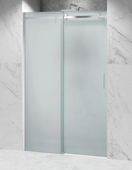 Drzwi prysznicowe rozsuwane prawe/lewe do wnęki 93-97 cm szkło 8mm mleczne profile chrom Swiss Liniger