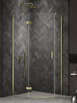Kabina prysznicowa pięciokątna lewa drzwi uchylne kolor złoto połysk 100x80 cm K-4587 New Trendy Nesta Light Gold