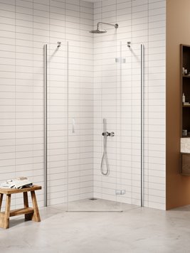 Kabina prysznicowa pięciokątna prawa drzwi uchylne kolor chrom 90x90 cm K-3688 New Trendy Nesta Chrome