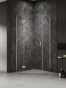 Kabina prysznicowa pięciokątna lewa drzwi uchylne kolor złoto połysk 90x90 cm K-4581 New Trendy Nesta Light Gold