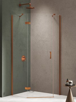 Kabina prysznicowa pięciokątna lewa drzwi uchylne kolor miedź szczotkowana 100x80 cm K-4687 New Trendy Nesta Copper Brushed