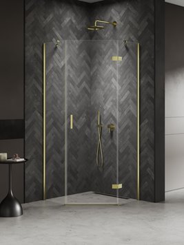 Kabina prysznicowa pięciokątna prawa drzwi uchylne kolor złoto połysk 90x90 cm K-4582 New Trendy Nesta Light Gold