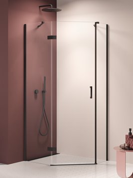 Kabina prysznicowa pięciokątna lewa drzwi uchylne kolor czarny mat 100x80 cm K-3793 New Trendy Nesta Black