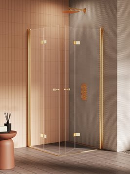 Złota szczotkowana kabina prostokątna składana 100x90 K-4311 New Soleo Gold Brushed New Trendy