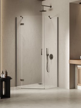 Kabina prysznicowa pięciokątna prawa drzwi uchylne kolor stal szczotkowana 100x80 cm K-4795 New Trendy Nesta Gunmetal Brushed
