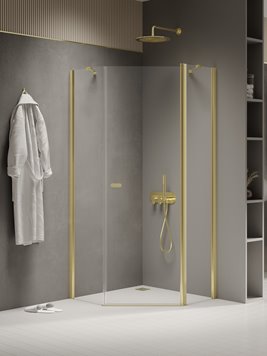 Złota kabina prysznicowa pięciokątna 90x90 K-1664 New Soleo Light Gold New Trendy