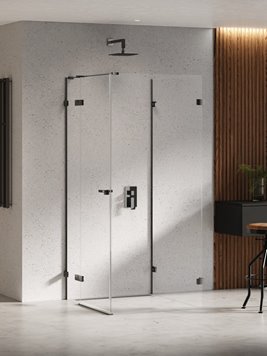 Czarna kabina przyścienna z bocznym wejściem 90x90 EXK-6280 Eventa Black Chrome New Trendy