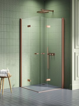 Miedziana szczotkowana kabina prostokątna składana 100x90 K-2089 New Soleo Copper Brushed New Trendy