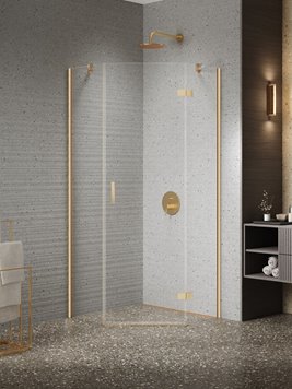Kabina prysznicowa pięciokątna prawa drzwi uchylne kolor złoto szczotkowane 90x90 cm K-3802 New Trendy Nesta Gold Brushed