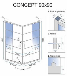 Kabina prysznicowa kwadratowa 90x90 Concept Rea