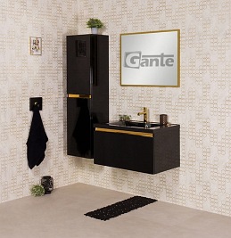 Czarna szafka z czarną umywalką złoty uchwyt 80 cm seria Diamond Gold Gante C