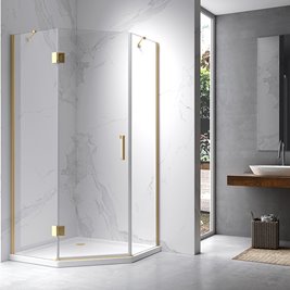 Złota kabina prysznicowa pięciokątna 100x100 drzwi uchylne KZ10C