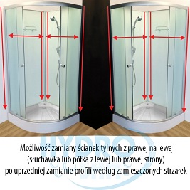Kabina prysznicowa półokrągła zabudowana 90x90 WSH-305B