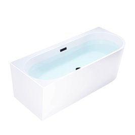 Wanna przyścienna czarny przelew oraz korek narożna lewa 150 cm Mera Hydrosan