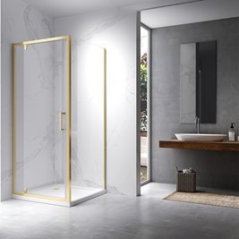 Złota szczotkowana kabina prysznicowa 80x80 kwadratowa drzwi pełne uchylne KZ04B