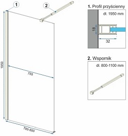 Złota ścianka prysznicowa walk-in 80 cm Aero Gold Rea