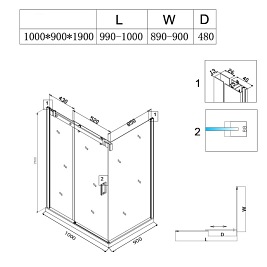 Czarna kabina prysznicowa prostokątna 100x90 szkło 8mm BS14A