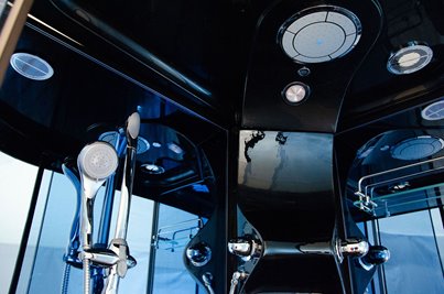 Czarna kabina prysznicowa z hydromasażem zabudowana 120x85 MO-02188BL lewa