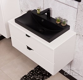 Biała szafka łazienkowa z czarną umywalką 80 cm Liv Victa