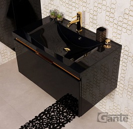 Czarna szafka z czarną umywalką złoty uchwyt 80 cm seria Diamond Gold Gante C