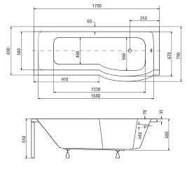 Wanno-Kabina z parawanem 170 cm Prawa Inspiro Besco