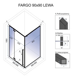 Kabina kwadratowa z czarnymi profilami 90x90 Rea Fargo Lewa