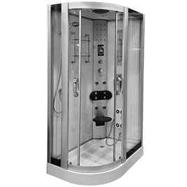 Biała kabina prysznicowa z hydromasażem + sauna na niskim brodziku 120x85 lewa MO-09914LBS