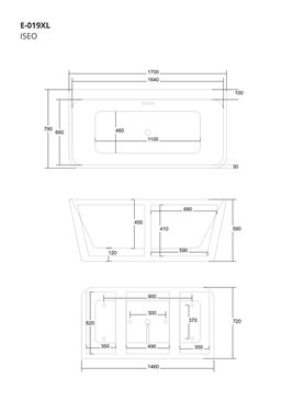 Wanna akrylowa, przyścienna wolnostojąca Iseo Corsan 170 cm korek klik-klak czarny