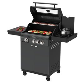 Grill gazowy ZEUS-B kolor czarny ruszt żeliwny moc 11,5 kW + pokrowiec + palnik boczny