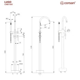 Złota bateria wannowa wolnostojąca CMB7560GL Lugo Corsan