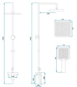 Złoty zestaw prysznicowy z wylewką Argus Rea Gold