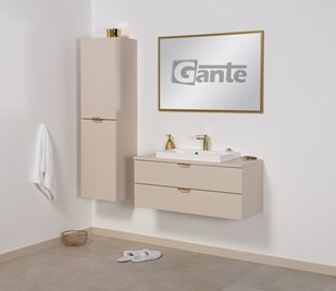 Szafka łazienkowa piaskowa z umywalką nablatową złoty uchwyt 100 cm Magnolia Gante