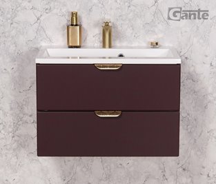 Burgundowa szafka łazienkowa wisząca z umywalką złoty uchwyt 60 cm Magnolia