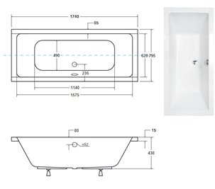 Wanna prostokątna do zabudowy Quadro Slim Besco 175 cm