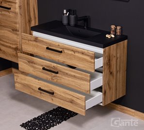 Szafka wisząca z czarną matową umywalką 100 cm kolor dąb naturalny 39/3 seria Fokus Loft Gante