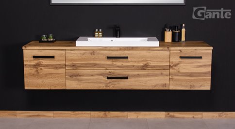 Szafka wisząca z umywalką nablatową 180 cm kolor dąb naturalny seria Fokus Loft Gante