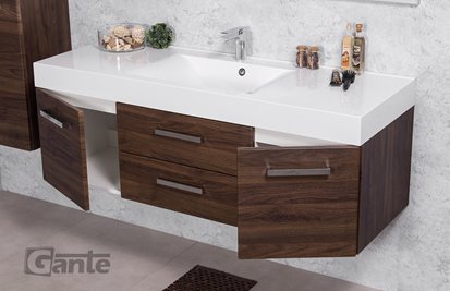 Szafka łazienkowa wisząca z umywalką 140 cm 50/2 Nela Fokus kolor orzech